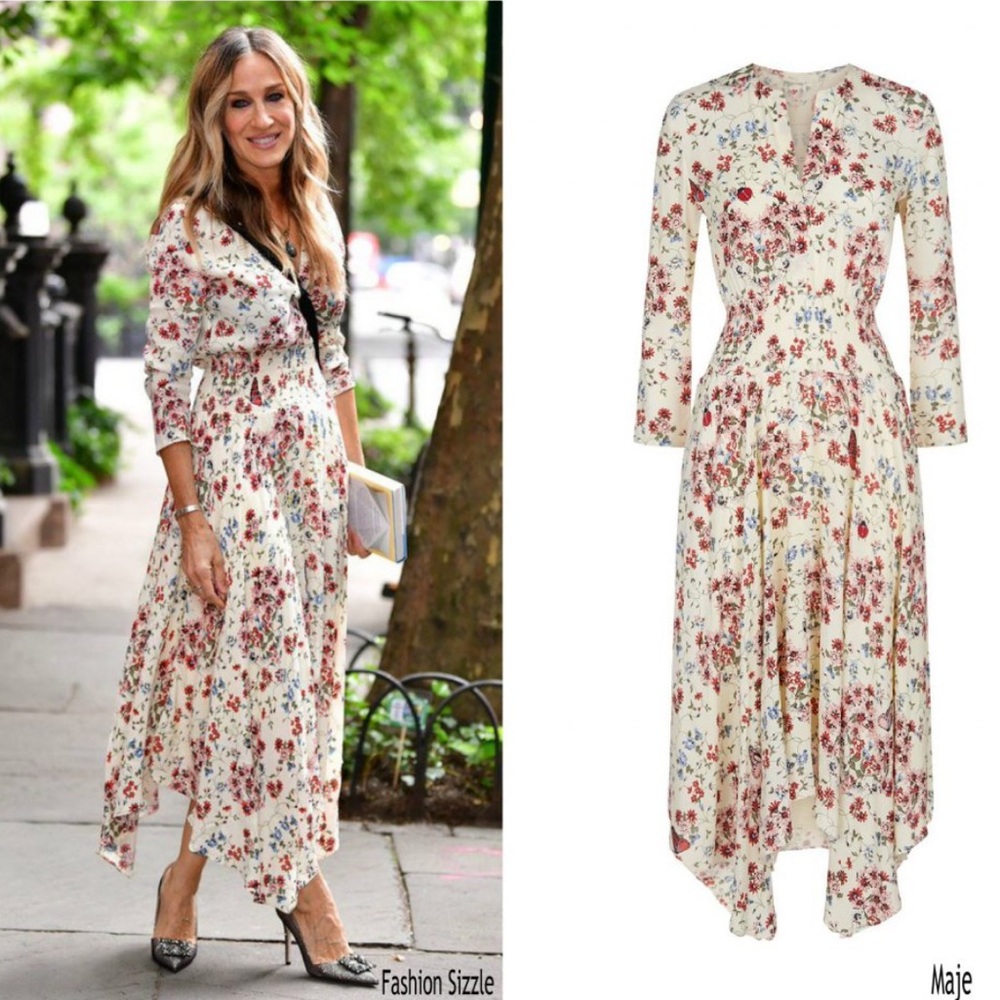 MAJE Floral Print Midi Dress